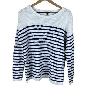 Talbots Navy Blue White Striped Sweater Large